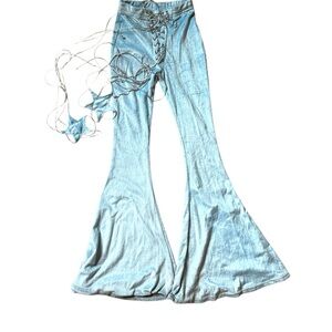 Dolls Kill Light Blue Lace-Up Flare Pants